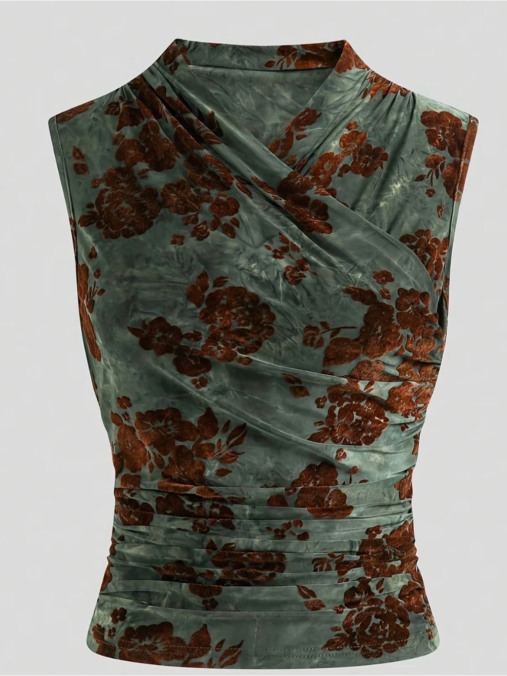 Dark green and brown floral print top